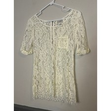 BB Dakota Ivory Lace Dress Short Sleeve Lined Party Cocktail Womens Small