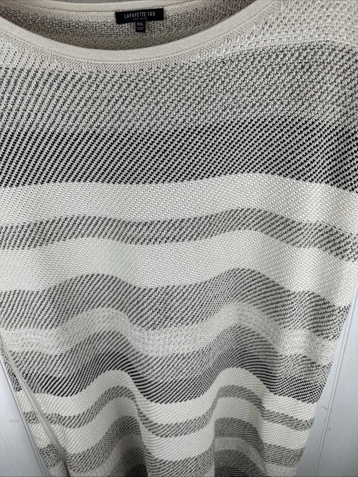 NWD Lafayette 148 Womens Cap Sleeve Woven Stripe Lustrous Tunic Top  1X - Image 2 of 4