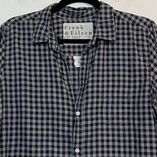 Frank & Eileen Barry schwarz kariertes Button-Down-Hemd mit Gingham-Muster gewebt in Italien Large - Bild 2 von 10