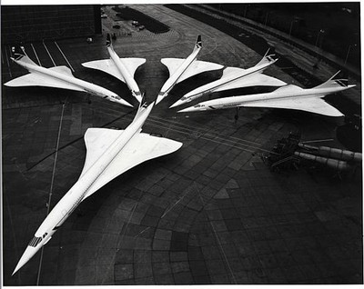 Aerial view of six of British Airway's civilian passenger planes Old Photo