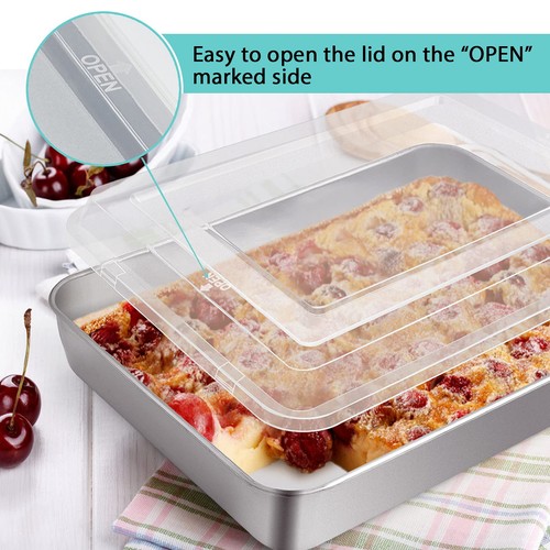 P&P CHEF Stainless Steel Baking Pan Set, Rectangle Cake Pan with Lid, 12.3/10... - Picture 3 of 7