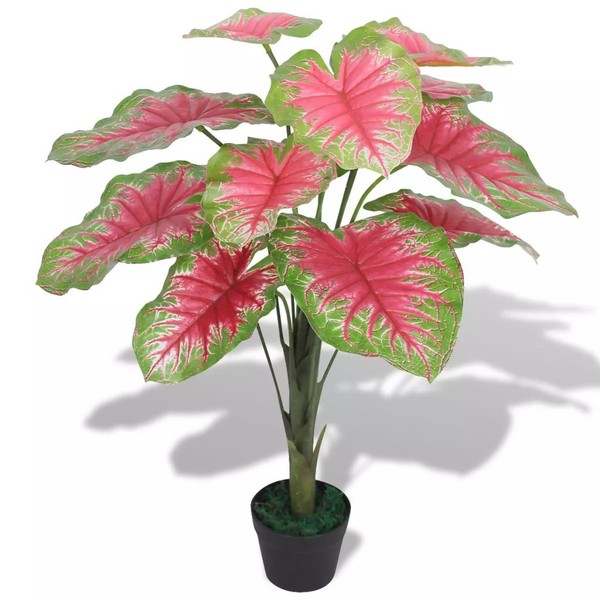 KüNstliche Caladium Pflanze Mit Topf 85 Cm Rot Und GrüN-image