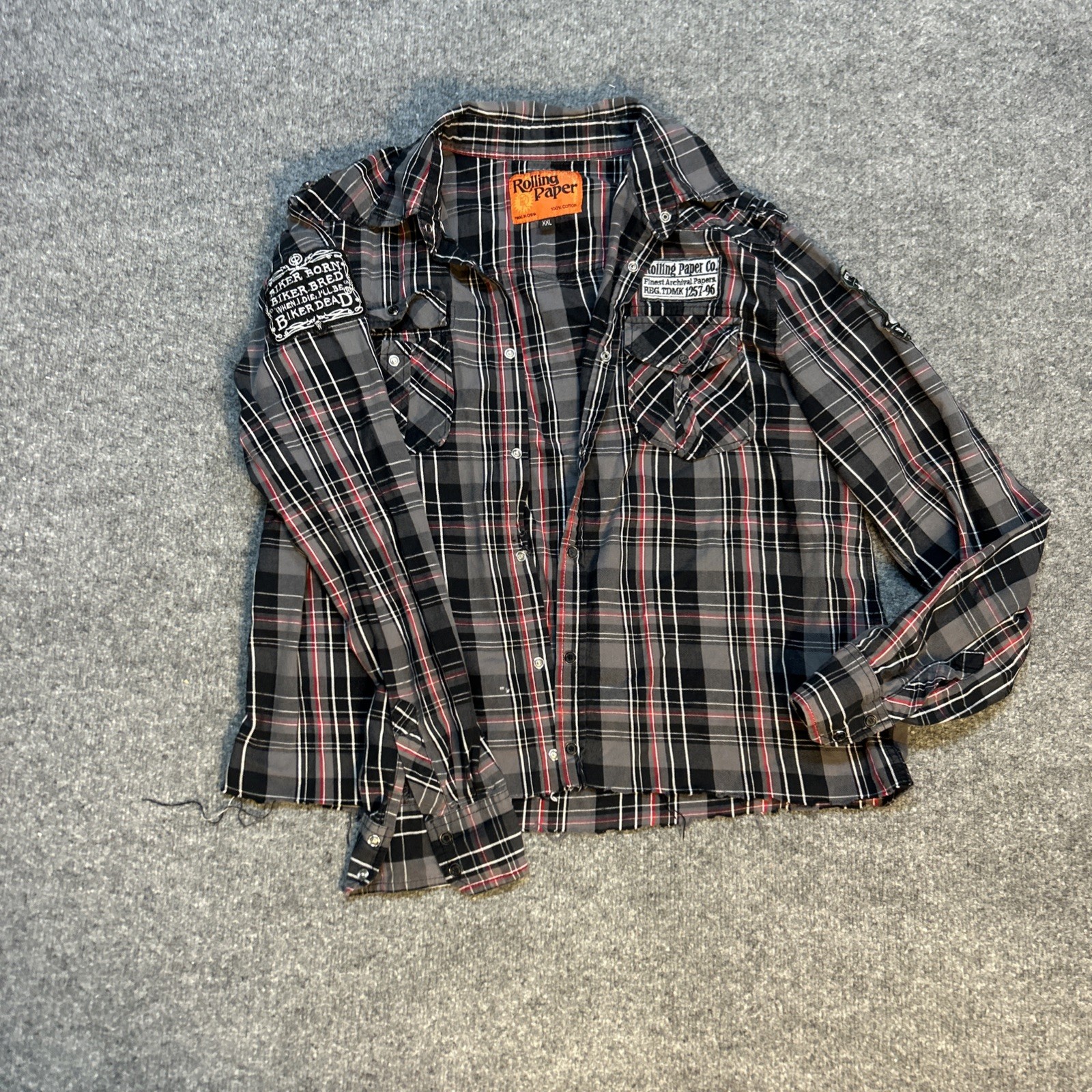 Rolling Paper Snap Button Flannel With Patches Me… - image 1