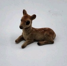 Vintage  Flocked deer laying Down 2½ long Mi...