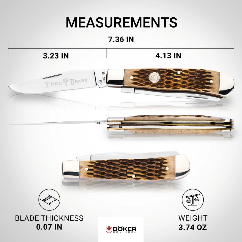 Cuchillo de Bolsillo Clásico BOKER® Treebrand Trapper Ámbar Hueso Plantillado Hoja D2 de 3.30" Foto 3 de 4