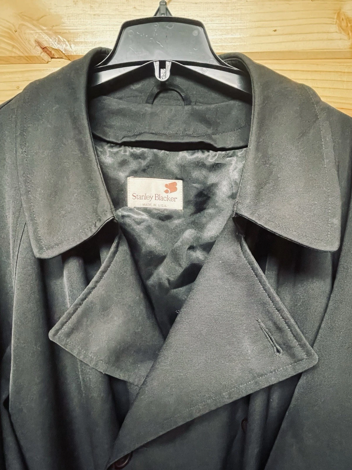Stanley Blacker VTG Black Trench Coat Mens XXL Wool Lining Dbl Breasted Belt USA - product detail image 4