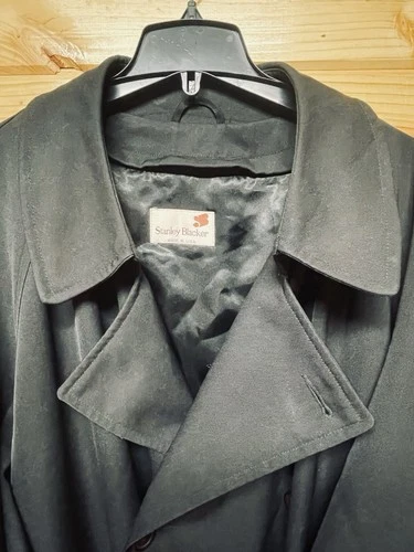 Stanley Blacker VTG Black Trench Coat Mens XXL Wool Lining Dbl Breasted Belt USA image 4