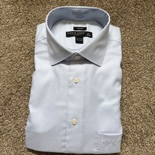 NEW Pronto Uomo 100 Cotton Blue Non Iron Fitted Dress Shirt Sz 16 1/2