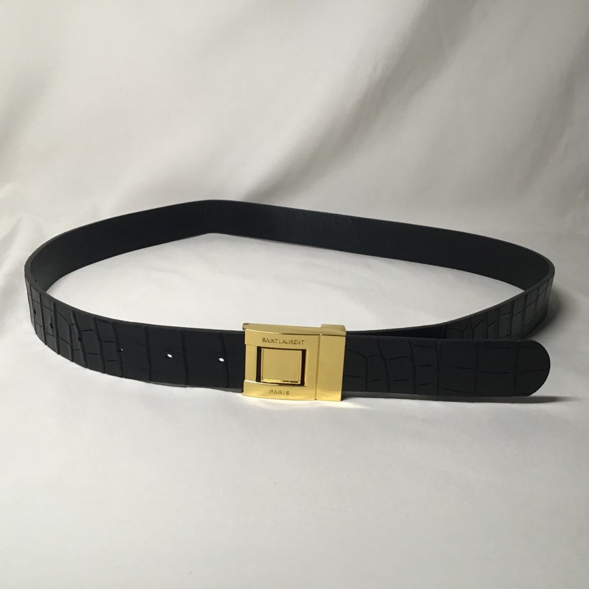 Saint Laurent YSL Cassandre Smooth Leather Belt Black/Gold  display picture 2
