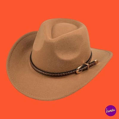UNISEX klassischer Cowboyhut aus Filz mit breiter Krempe, Gürtelschnalle, khaki, Größe 57