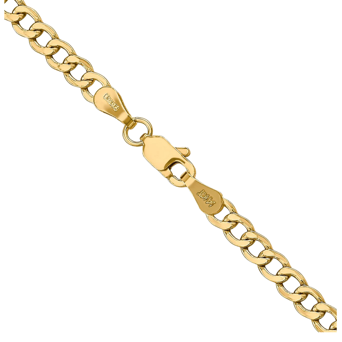 14K Yellow Gold 3.35mm Classic Link Curb Chain Necklace Semi-solid