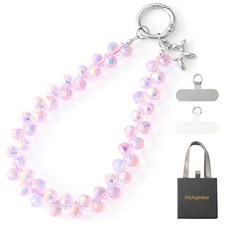 richginker Sparkling Beaded Phone Wrist Strap with Box, D-Pink AB Crystal P...
