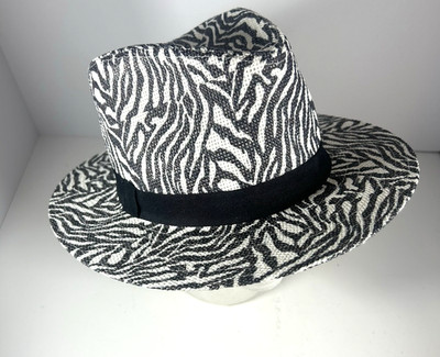 Chicos Zebra Print Fedora Hat Black White  Animal Print Classic