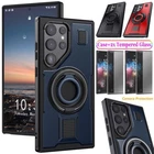 For Samsung Galaxy S22 Ultra Hybrid Kickstand Case Cover Privacy Tempered Glass