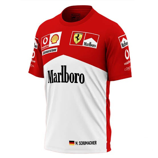 Men's Michael Schumacher T-shirt Ferrari Camiseta Shell Vodafone Formula 1 F1