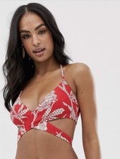 Warehouse wrap bikini top in tropical print Size UK8
