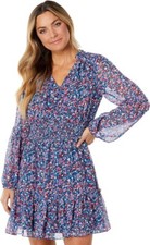 Draper James JS1711 Blue Spring Ditsy Floral Smocked Waist Shirtdress Size S