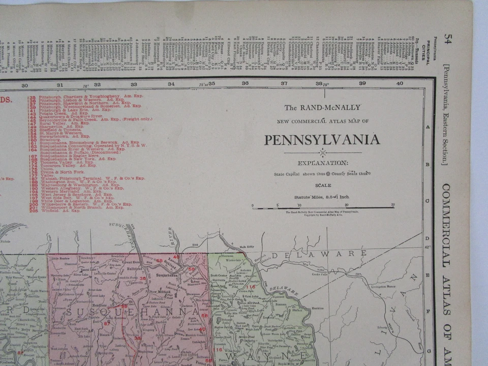 XL 1916 EASTERN PENNSYLVANIA RAILROAD Wall Map. McNally COMMERCIAL. PA 1910s. - Image 4 of 4