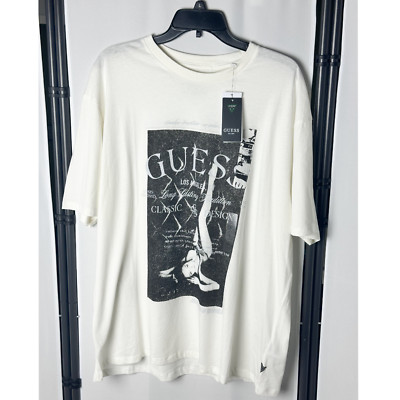 GUESS Men's Regular-Fit Girl Poster Graphic T-Shirt Beige Large Salt White