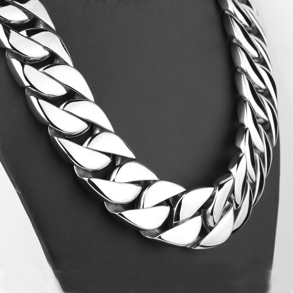 24mm/32mm Heavy Men's Gold Tone Stainless Steel Curb Cuban Link Chain ...