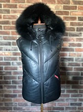Brand New Men's Bubble Lamb Skin Leather Goose Down Vest With Real Fox Fur