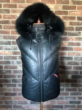 Brand New Men's Bubble Lamb Skin Leather & Goose Down Vest With Real Fox Fur