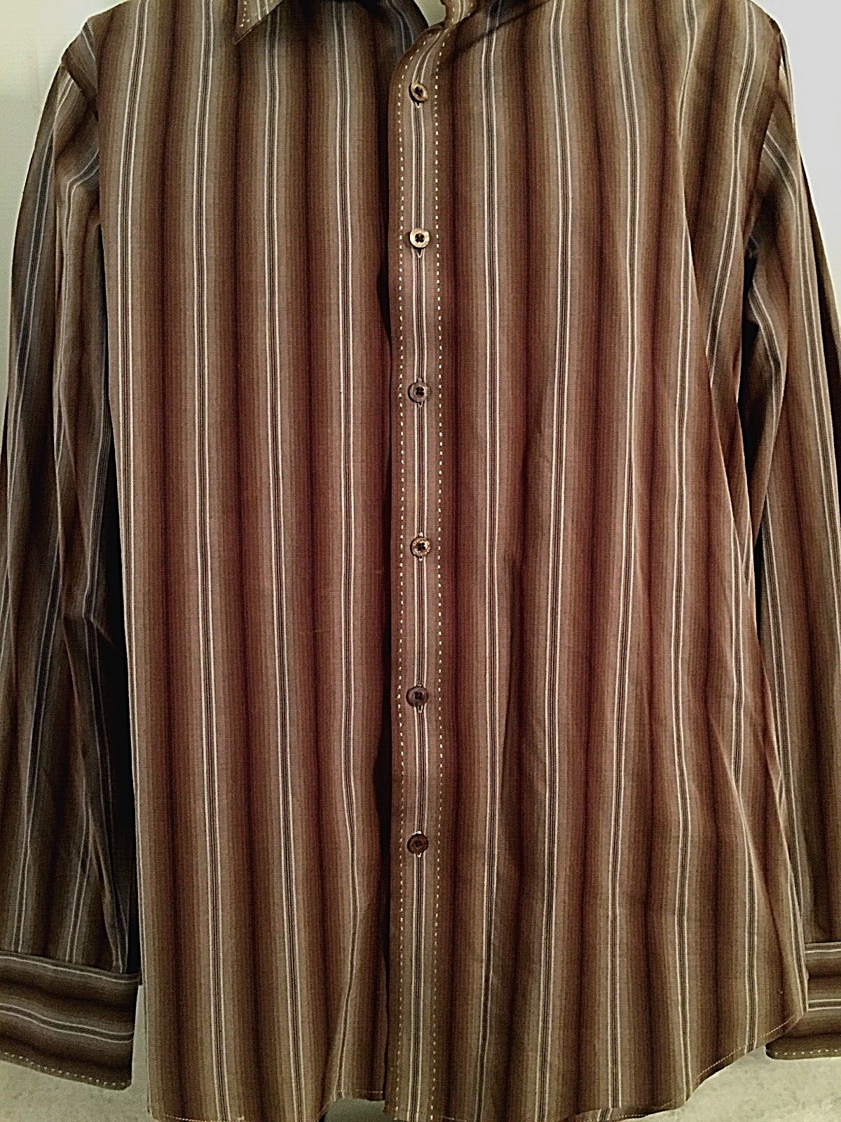7 Diamonds Men's XXL Brown Stripe Long Sleeve Button Down Shirt b2
