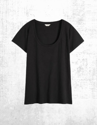 Ex HUSH Women s Short Sleeve Hari Scoop Neck Cotton Slub T-Shirt in Black
