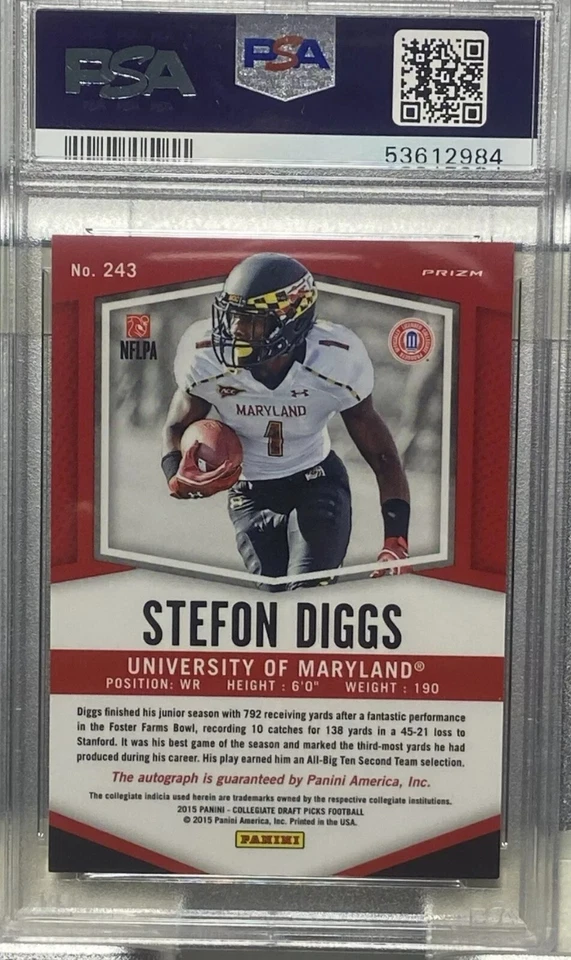 Stefon Diggs PSA 9 Auto CAMO PRIZM RC 2015 Panini Draft Picks Terrapins #'d /199 - Image 2 of 2