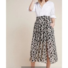 Maeve Anthropologie Annette Cheetah Print Maxi Skirt Elastic Waist Slits 12