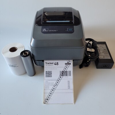 Zebra GK420t Netzwerk LAN Thermodrucker Rolle 4x6'' Etiketten Netzteilkabel 17