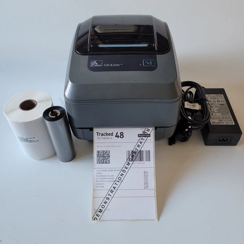 Zebra GK420t Network LAN Thermal Printer  roll of 4x6" Labels PSU Cables 17