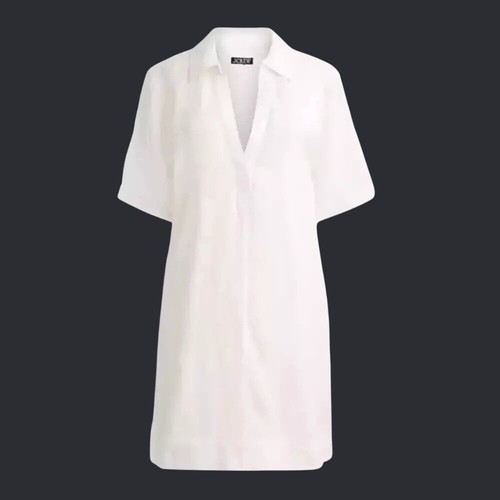 J. Crew Linen Popover Dress Womens XXS White Quiet Luxury Lagenlook Coastal NWT