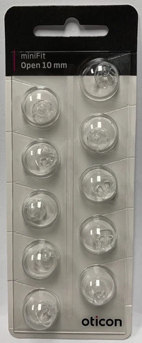 1 Pack Oticon miniFit 10mm Open Domes For Hearing Aids. 10 Domes Total.