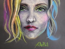 Original Oil Pastel /paper artwork * 12 x 16 in, Green eyes