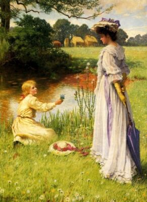MOTHER BLOND GIRL FLOWER THE SPIRIT OF SUMMER PAINTING BY WILLIAM S COOPER REPRO