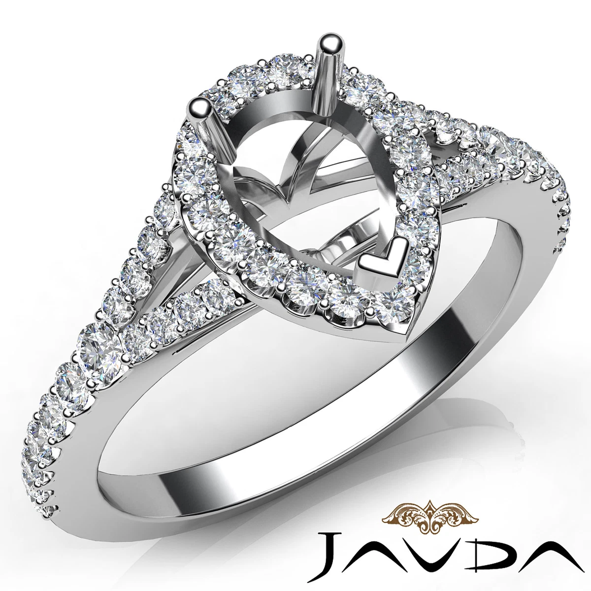 Slanted Pear-Shaped Diamond Halo Engagement Ring Setting