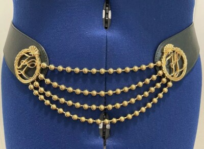 Vintage 80s KARL LAGERFELD Green/Gold Iconic Logo Belt, Made  display picture 3
