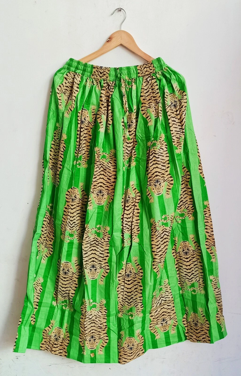 Indian Green Tiger Skirt Cotton Skirt Long Skirt Free Size Beachwear Long Skirt