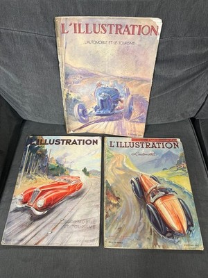 Mixed Lot of 3 L Illustration Automobile Vintage French Racing Magazines