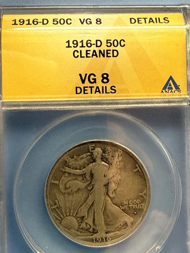 1916 D Walking Liberty Half Dollar ANACS VG 8 Details