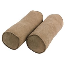20-inch by 8-inch Double-corded Solid Microsuede Bolster Pillows with...