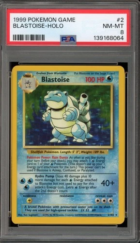 Pokemon Blastoise Base Set Unlimited Holo Rare #2 PSA 8