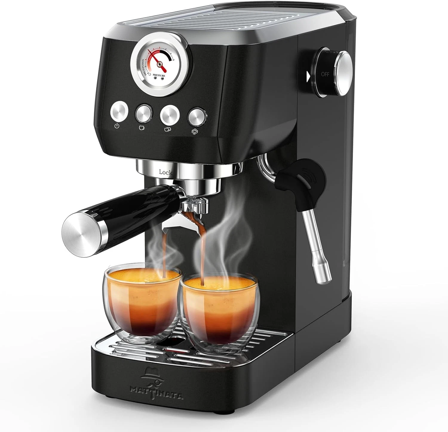20 Bar Espresso Machine with Milk Frother & Large 49Oz Water Tank - Black