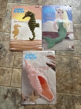 Lot Of 3 Vintage Chrochet By The Sea Annie’s Attic Patterns Mermaid Sea Horse
