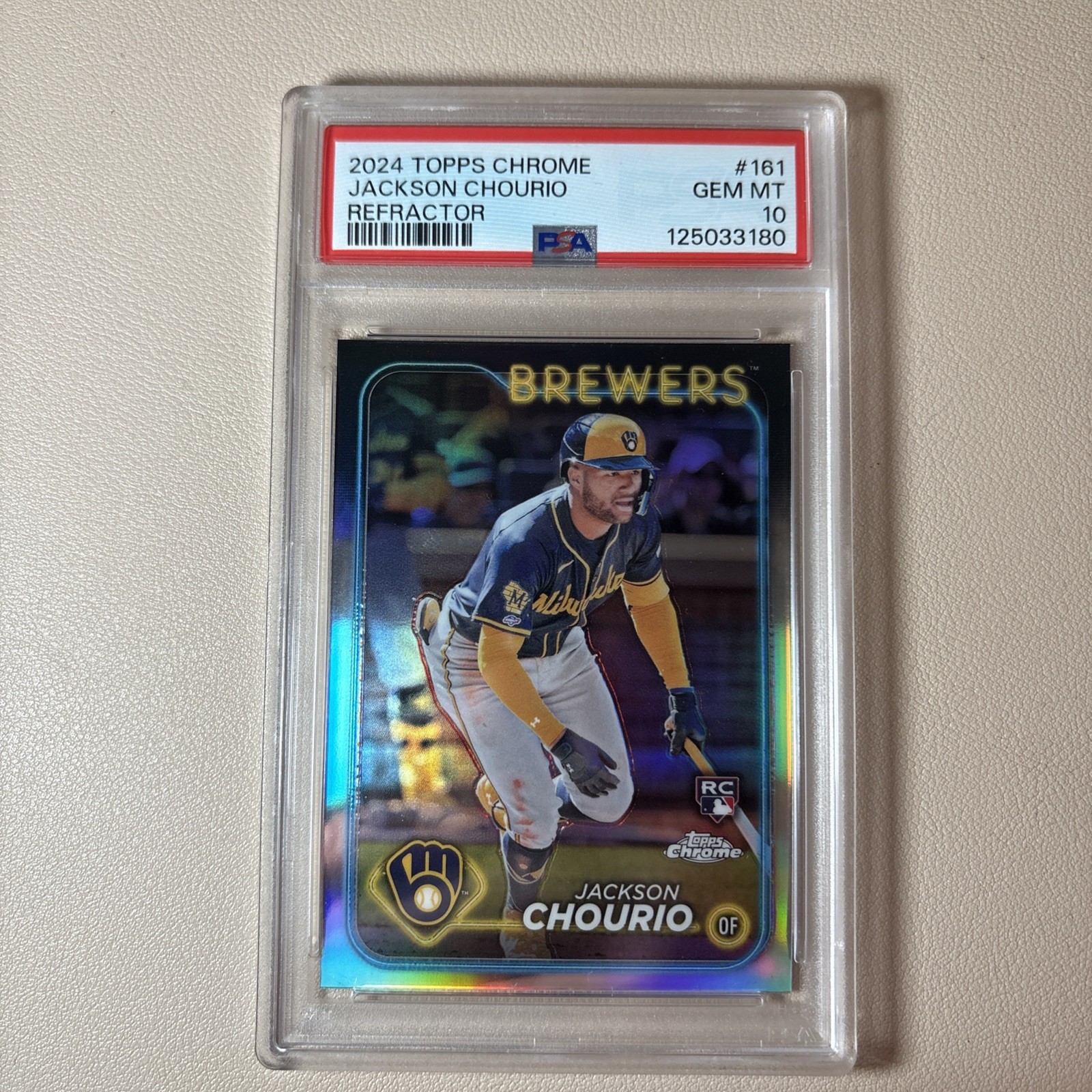 2024 Topps Chrome - Jackson Chourio #161 Refractor Rookie (RC) GEM MINT PSA 10