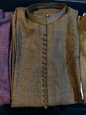 Men's Brown Kurta Traditional Style Size M White Pajama Indian Pakistani Outfit