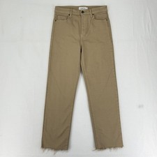 Carlyjean Los Angeles Chrissy Straight Jeans Womens 7 Beige High Rise Raw Hem