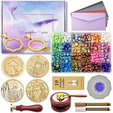 Wax Seal Stamp Kit 672pcs Brass Stamps Warmer Spoon Mat Envelopes Craft