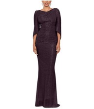 Betsy  Adam Womens Galaxy Draped Metallic Gown Dress, purple, 16